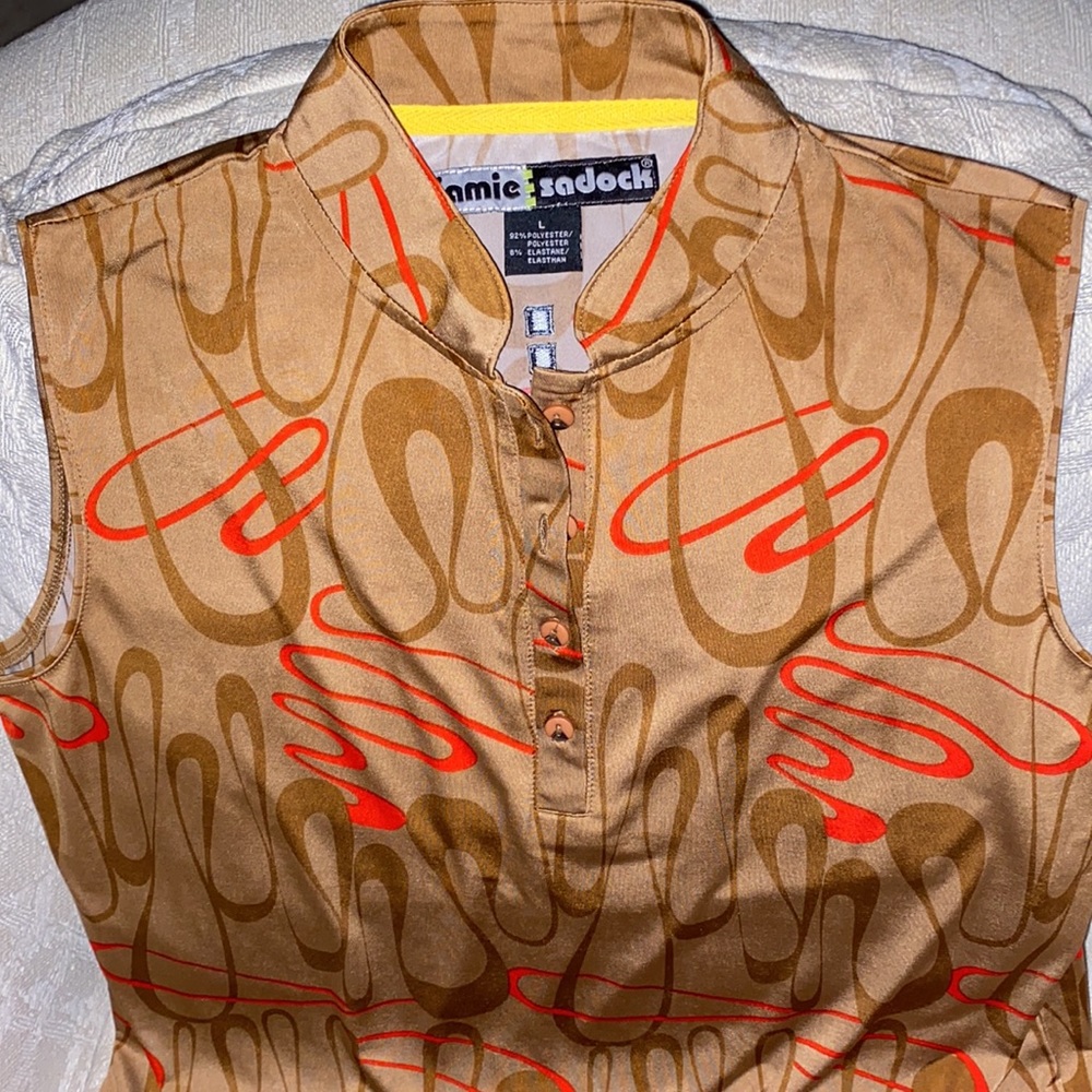 Jamie Sadock Brown and Orange Sleeveless Golf Top
